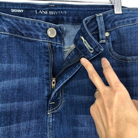 Lane Bryant blue Stretch  Distressed Skinny Jeans Double Released Hem Size 20 - Picture 11 of 16